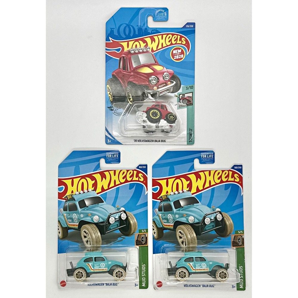Hot Wheels Volkswagen Baja Bug Lot of 3 Red Teal Tooned Mud Studs Sealed 1:64